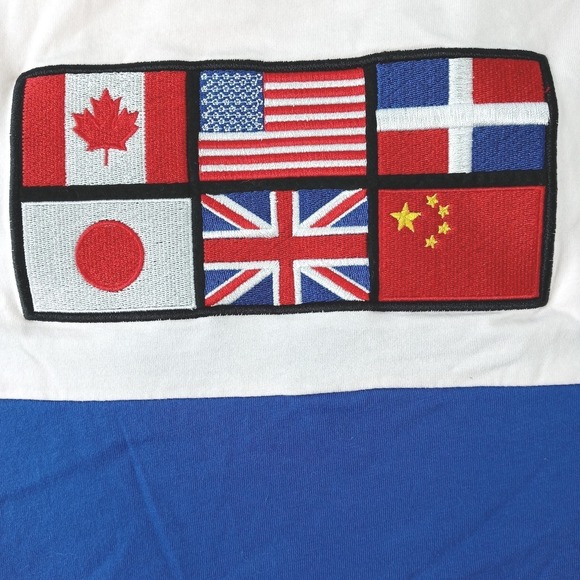 Black Pyramid Sport TShirt Mens XXXL White Blue Red Color Block Flag Patch - Picture 5 of 8